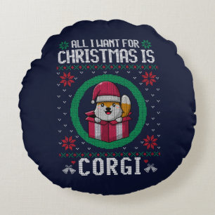 All i want for Christmas is Cute Corgi Round Cushion