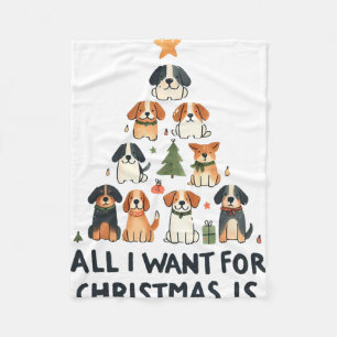 All I Want For Christmas Is Dogs Xmas Tree Fleece Blanket