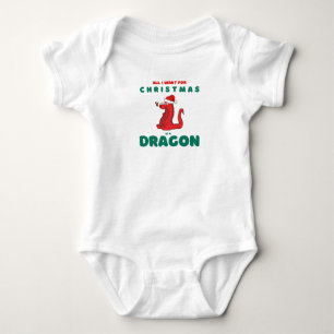All I Want for Christmas is Dragon Santa Hat Funny Baby Bodysuit
