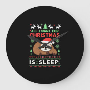 All I Want For Christmas Is Sleep - Funny Xmas Slo Large Clock