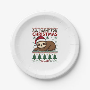 All I Want For Christmas Is Sleep - Funny Xmas Slo Paper Plate