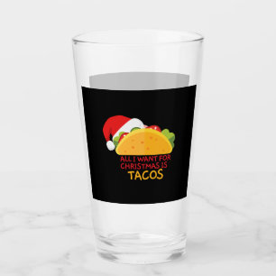 All I Want For Christmas Is Tacos Christmas Santa Glass