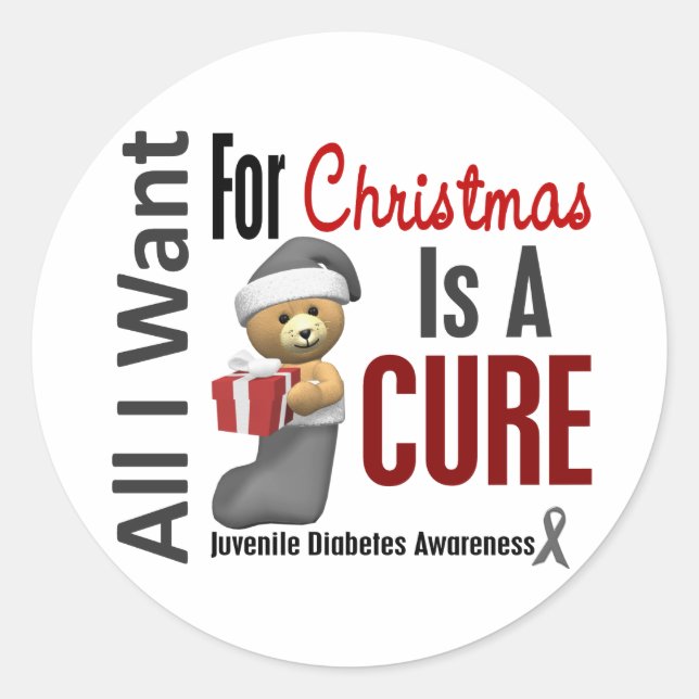 All I Want For Christmas Juvenile Diabetes Classic Round Sticker (Front)