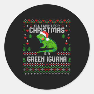 All I Want Green Iguana Lizard Christmas Ugly Xmas Classic Round Sticker