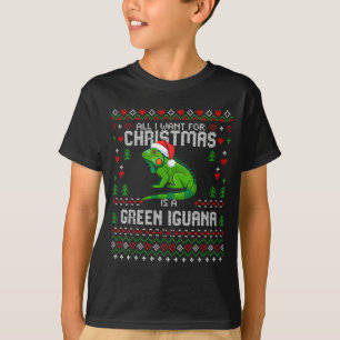 All I Want Green Iguana Lizard Christmas Ugly Xmas T-Shirt