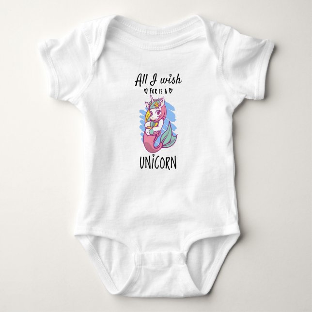 All I wish for is a Unicorn Baby Bodysuit (Front)