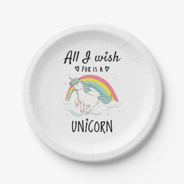 All I wish for is a Unicorn Paper Plate (Front)