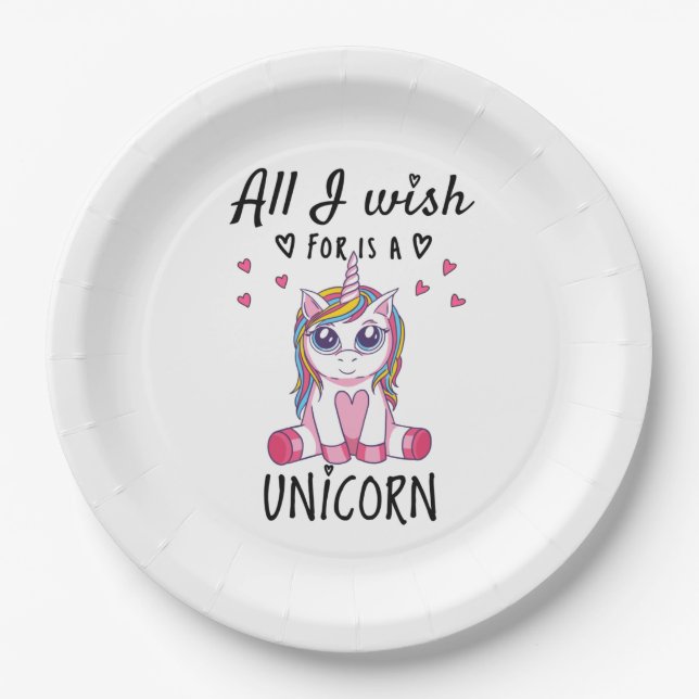 All I wish for is a Unicorn Paper Plate (Front)