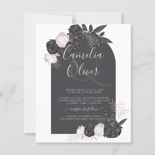  All-In-1 Black Blush Rose Gothic Wedding QR Code  (Front)
