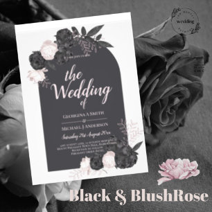  All-In-1 Black Blush Rose Gothic Wedding QR Code  Invitation
