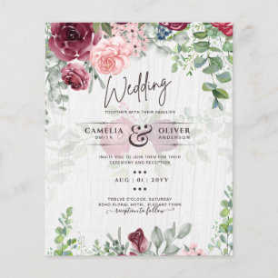 All-in-1 Elegant Burgundy Pink Floral Wedding Flyer