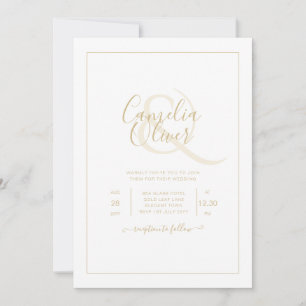 All-in-1 Elegant Classic Gold Text White Wedding I Invitation