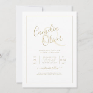 All-in-1 Elegant Classic White GOLD Text Wedding Invitation