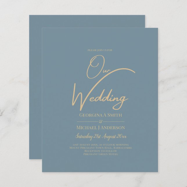 All-in-1 Elegant Sea Glass Teal Gold Wedding QR cd (Front/Back)