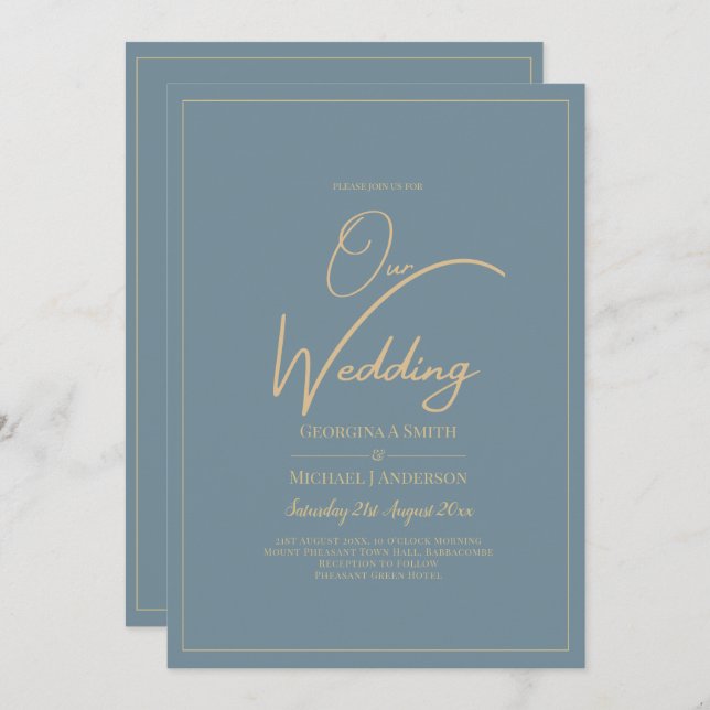 All-in-1 Elegant Sea Glass Teal Gold Wedding QR cd Invitation (Front/Back)
