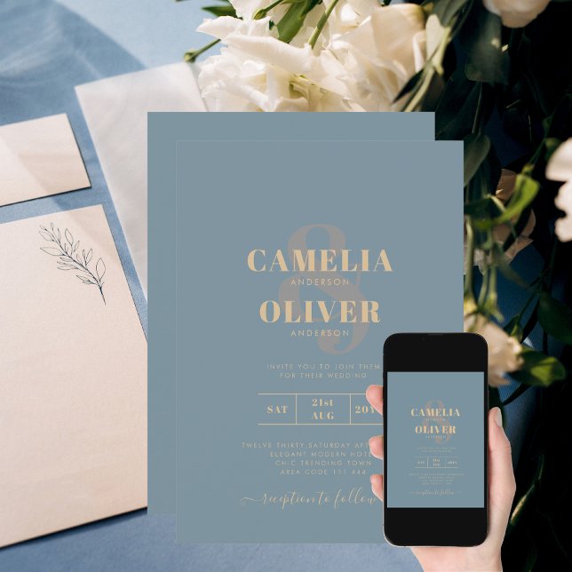 All-in-1 Elegant Sea Glass Teal Gold Wedding QR cd Invitation (Creator Uploaded)