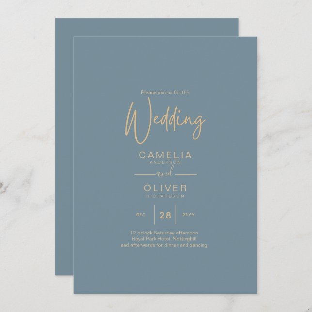 All-in-1 Elegant Sea Glass Teal Gold Wedding QR cd Invitation (Front/Back)