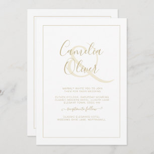 All-in-1 Elegant White Gold Font Classic Wedding I Invitation