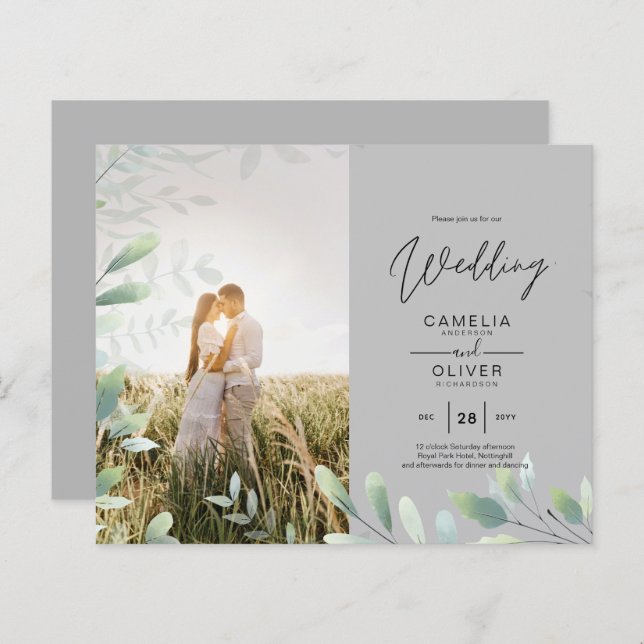 All-in-1 Greenery Leaves Photo Overlay Wedding QR (Front/Back)