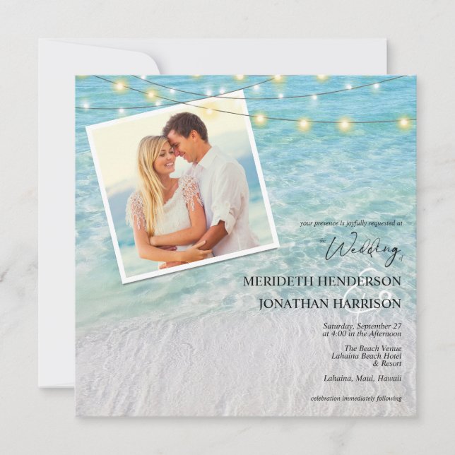  All In 1 Photo Seaside Beach Lights Square Invitation (Front)