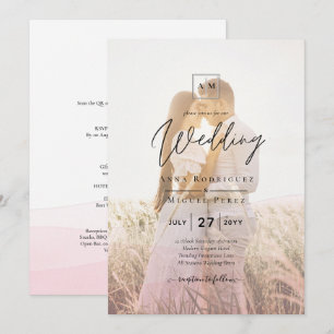 All-in-1 Pink Ombre Photo Overlay Wedding QR Code Invitation