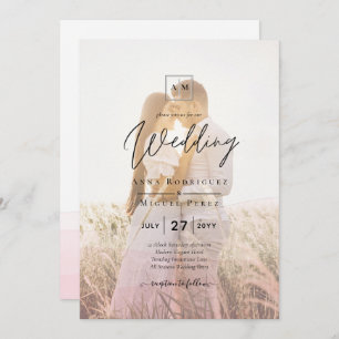 All-in-1 Pink Ombre Photo Overlay Wedding QR Code Invitation