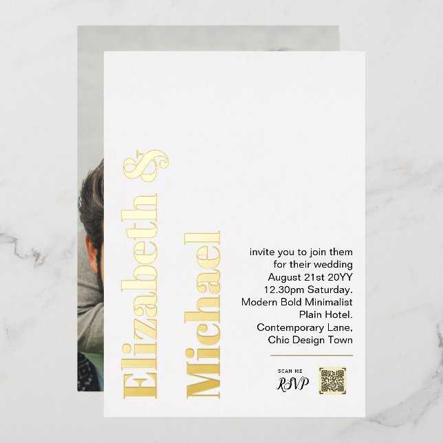 All-in-1 REAL GOLD FOIL White Photo QR Code Modern (Front/Back)