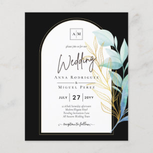 All-in-1 Sea Glass Aqua Green Gold Leaves Wedding Flyer