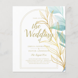 All-in-1 Sea Glass Aqua Green Gold Leaves Wedding  Flyer