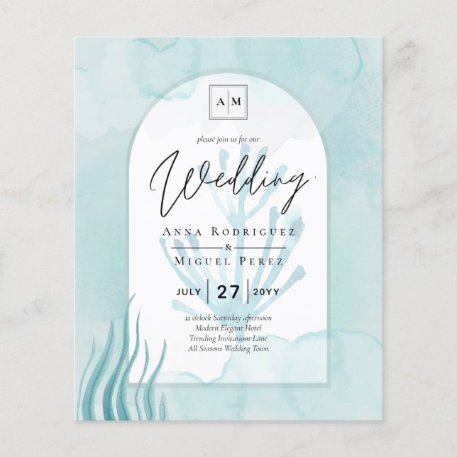 All-in-1 Sea Glass Ocean Wedding Invite QR Code Flyer (Front)