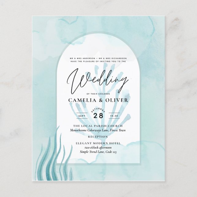 All-in-1 Sea Glass Ocean Wedding Invite QR Code Flyer (Front)