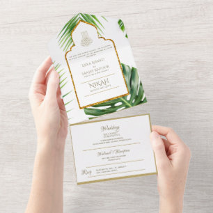 All-in-1 WEDDING NIKAH WALLIMAH Gold Tropical  All All In One Invitation