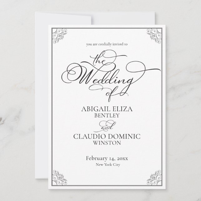 All-In-On Simple Classic Black & White Wedding Invitation (Front)