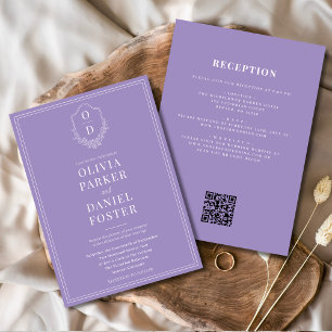 All in Once Crest Lilac Purple QR Code Wedding Invitation