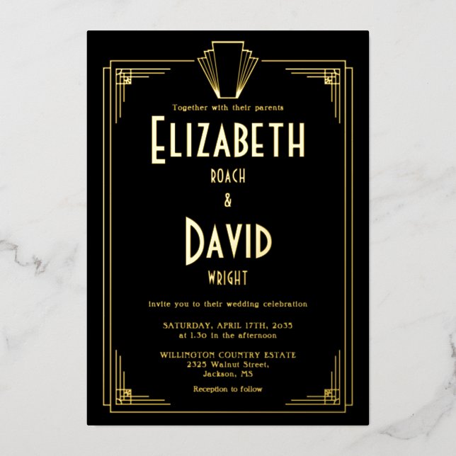 All In One 1920s Art Deco Wedding Black And Gold (Front)