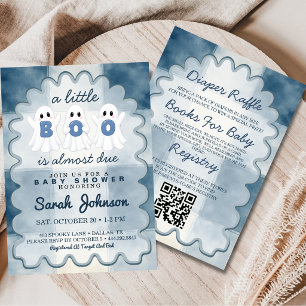 All In One A Little Boo is Due Blue Baby Shower Invitation