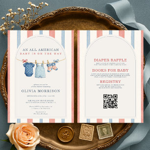 All in One All American Stripes Baby Shower Invitation