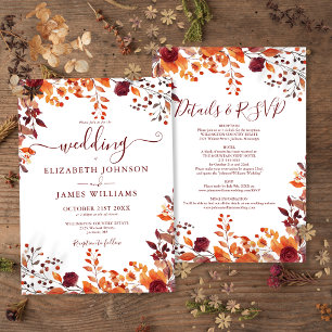 All In One Autumn Fall Floral Leaves Wedding Invitation