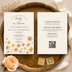 All in One Baby In Bloom Boho QR Code Baby Shower  Invitation