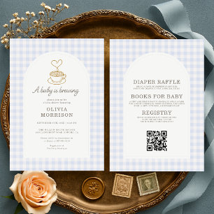 All in One Baby is Brewing Blue Coffee Baby Shower Invitation