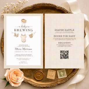 All in One Baby is Brewing Clothesline Baby Shower Invitation