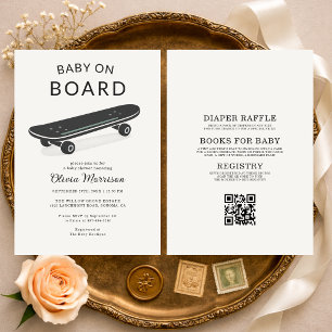 All in One Baby on Board Skateboard Baby Shower Invitation