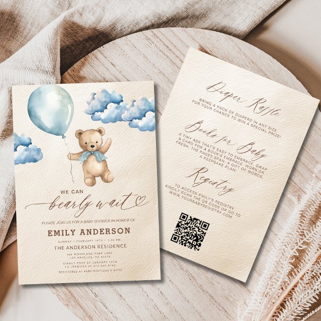 All in One Bearly Wait Blue Boy Baby Shower Invitation (Creator Uploaded)