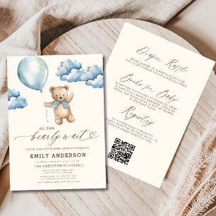All in One Bearly Wait Blue Boy Baby Shower Invitation
