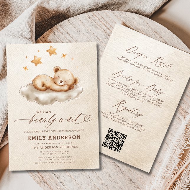 All in One Bearly Wait Neutral Beige Baby Shower Invitation (Creator Uploaded)
