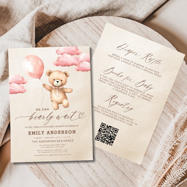 All in One Bearly Wait Pink Girl Baby Shower Invitation (Creator Uploaded)