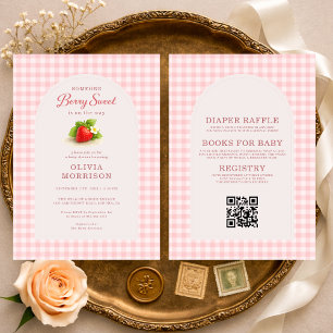 All in One Berry Sweet Gingham Baby Shower Invitation