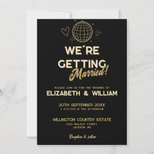 All In One Black And Gold Groovy Disco Wedding Invitation