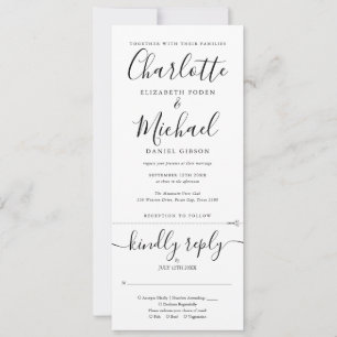 All In One Black And White Elegant Script Wedding Invitation