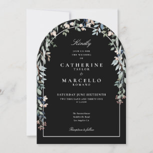 All In One Black And White Floral Arch Wedding Invitation